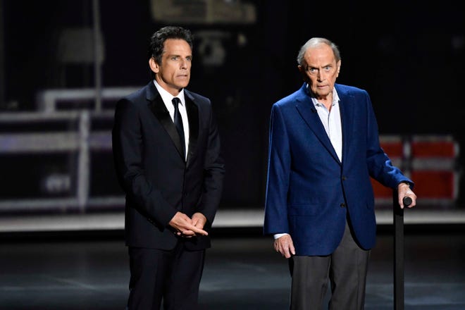 The droll standup comedian and actor died at home in Los Angeles after a series of short illnesses, his longtime publicist Jerry Digney announced. Here, Ben Stiller and Bob Newhart present the award for supporting actor in a comedy series during the 71st Emmy Awards at the Microsoft Theater on Sep. 22, 2019.