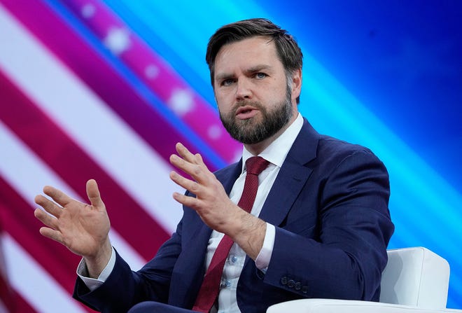 Sen. J.D. Vance, R-Ohio, at the 2024 Conservative Political Action Conference outside Washington, D.C.