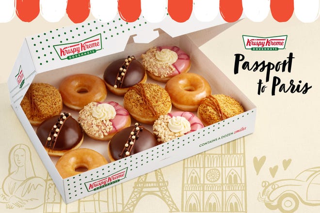 Krispy Kreme announced Monday the Passport to Paris doughnut collection, which features three new doughnut flavors inspired by Parisian desserts.