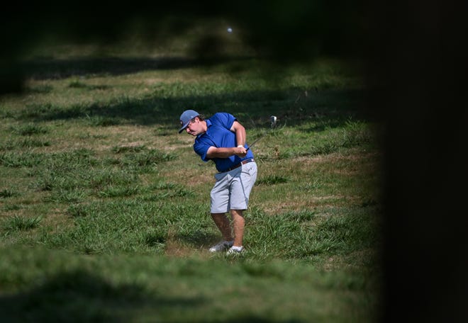 Jason Bannister hits a shot during the semi-finals in the Men's Championship division in the City Golf Tournament at Cascades Golf Course on Saturday, July 13, 2024.