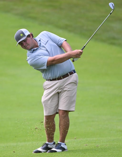 Jason Bannister hits a shot during the finals in the Men’s Championship division of the City Golf Tournament at Cascades Golf Course on Sunday, July 14, 2024.