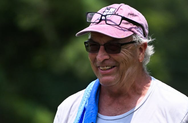 Tim Gillespie smiles after defeating Charles Combs during the finals in the Senior Championship division of the City Golf Tournament at Cascades Golf Course on Sunday, July 14, 2024.