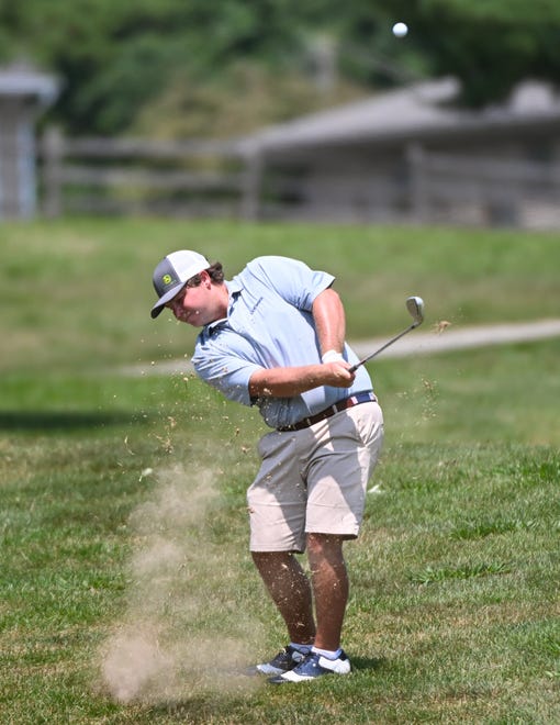 Jason Bannister hits a shot during the finals in the Men’s Championship division of the City Golf Tournament at Cascades Golf Course on Sunday, July 14, 2024.