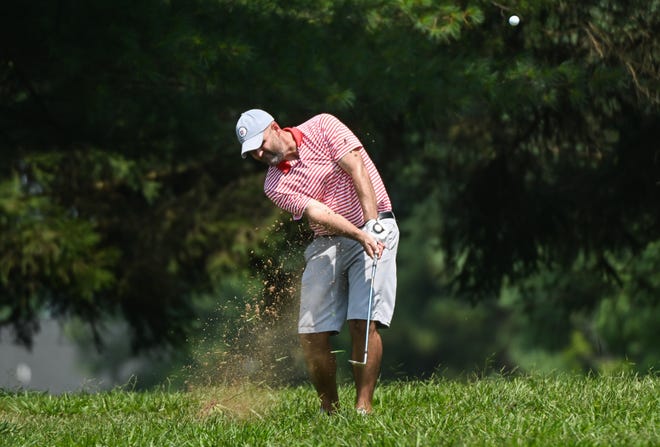 Chris Williams hits a shot during the finals in the Men’s Championship division of the City Golf Tournament at Cascades Golf Course on Sunday, July 14, 2024.