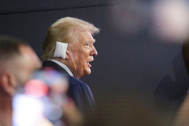 Former President Donald Trump arrives at the Republican National Convention on July 15, 2024, in Milwaukee, Wis.