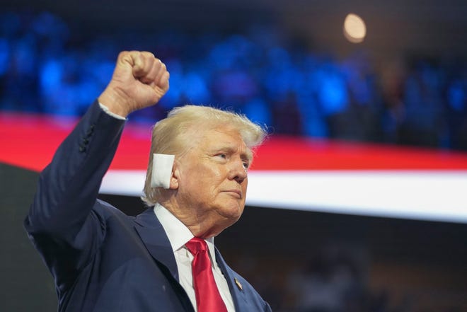 Former President Donald Trump arrives at the Republican National Convention on July 15, 2024, in Milwaukee, Wis.