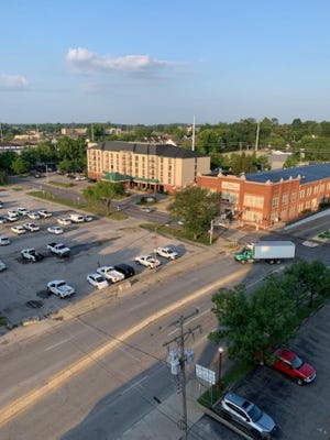 The southeast corner of Third Street and College Avenue is the site of future expansion for the Monroe Convention Center. The current convention center is the orange brick building on the right.