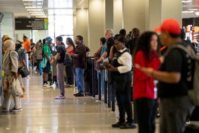 Jul 19, 2024; Newark, NJ, USA; A global technical system outage has affected flights at Newark Liberty International Airport on Friday.